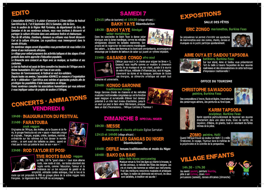 Programme Sam'Africa 2013