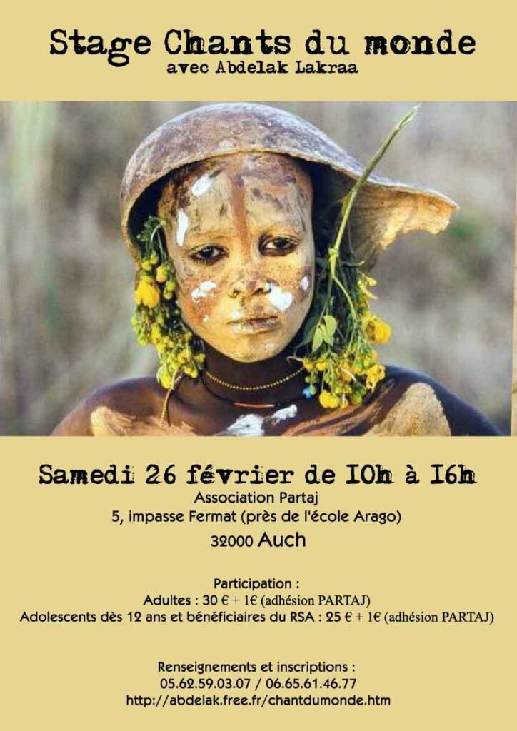 Stage Chants du monde à Auch le 26 février