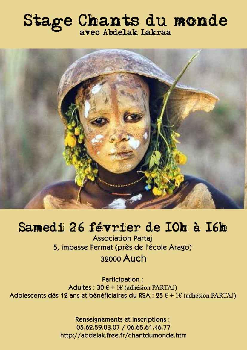 Stage Chants du monde à Auch le 26 février