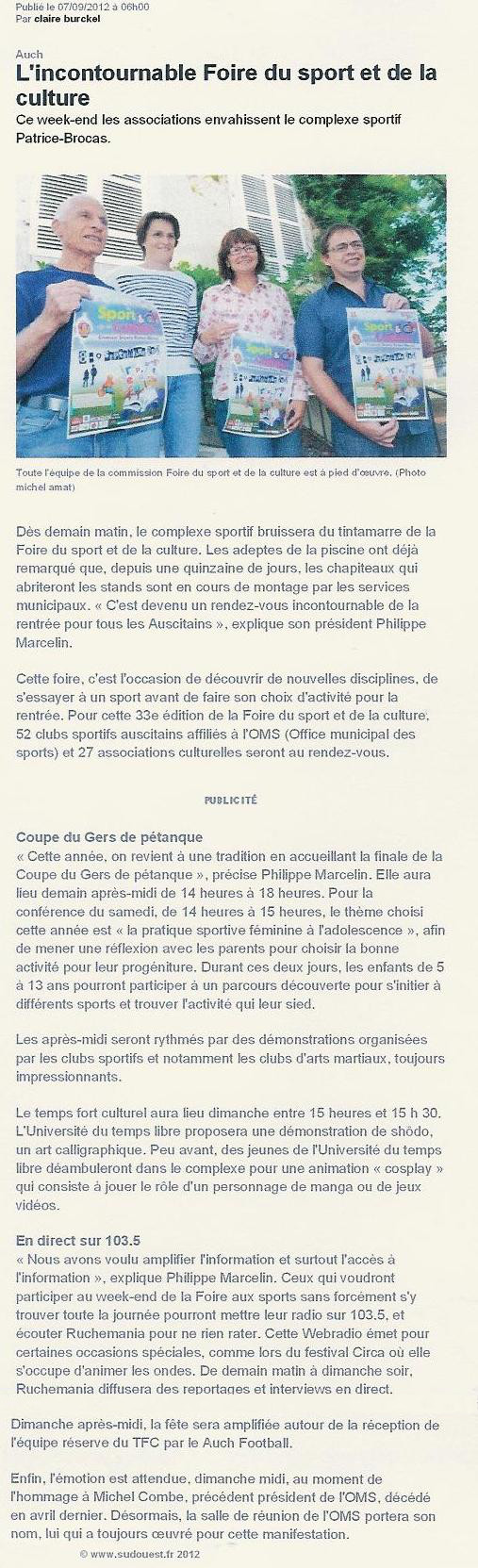 Sud Ouest 7 septembre 2012